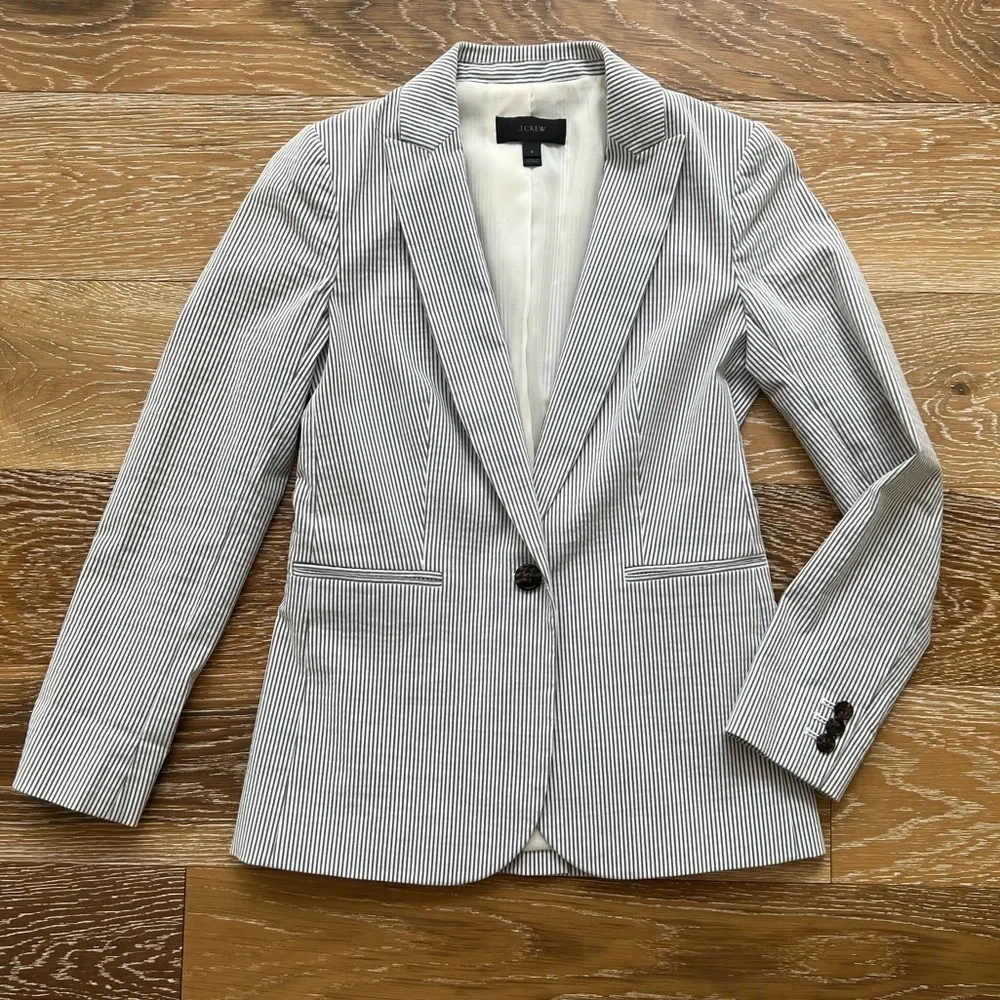 J.Crew Gray & White Striped Seersucker Blazer Jacket sz.0